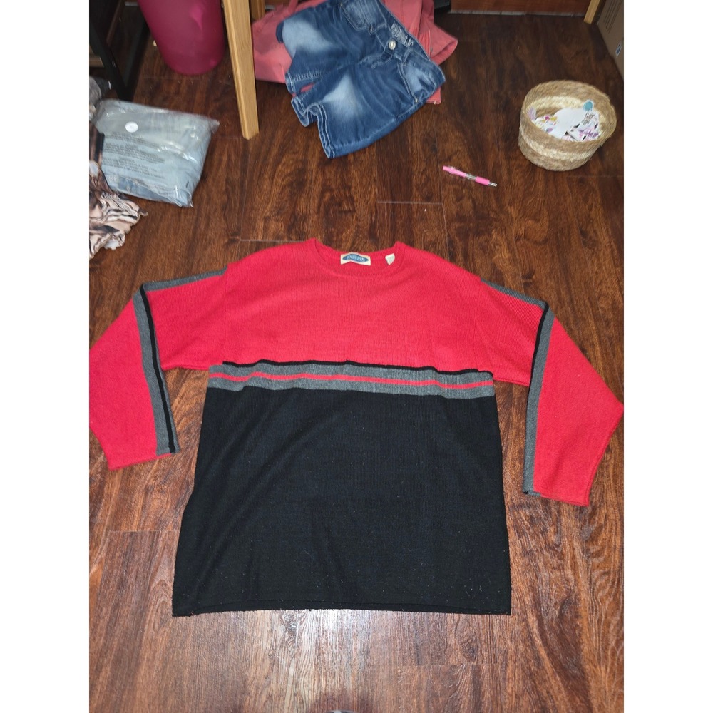 Vintage Express 90s Colorblock Sweater Red Black Gray Size Large
